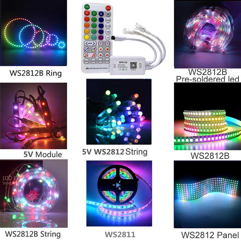 DC5V Ws2812b Individually Addressable 5050 RGB LED Strip and Sp511e Music Controller Bluetooth Dual Output EU Us UK Au Power Kit